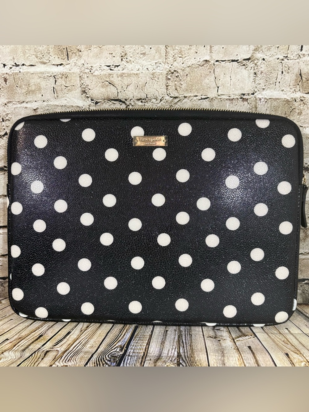 Kate Spade Laptop Sleeve Black & White Polka Dots